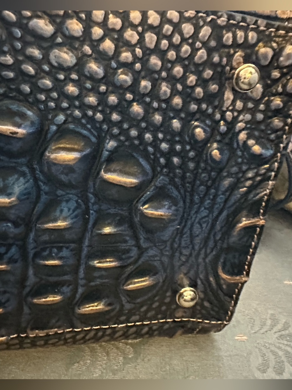 Brahmin Large Caroline Lazuli Blue Croc-Embossed Satchel - Picture 6 of 9